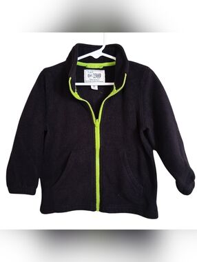 Children’s Place | Black Fleece Neon Green Trim Zip Jacket - Size 3T Boy